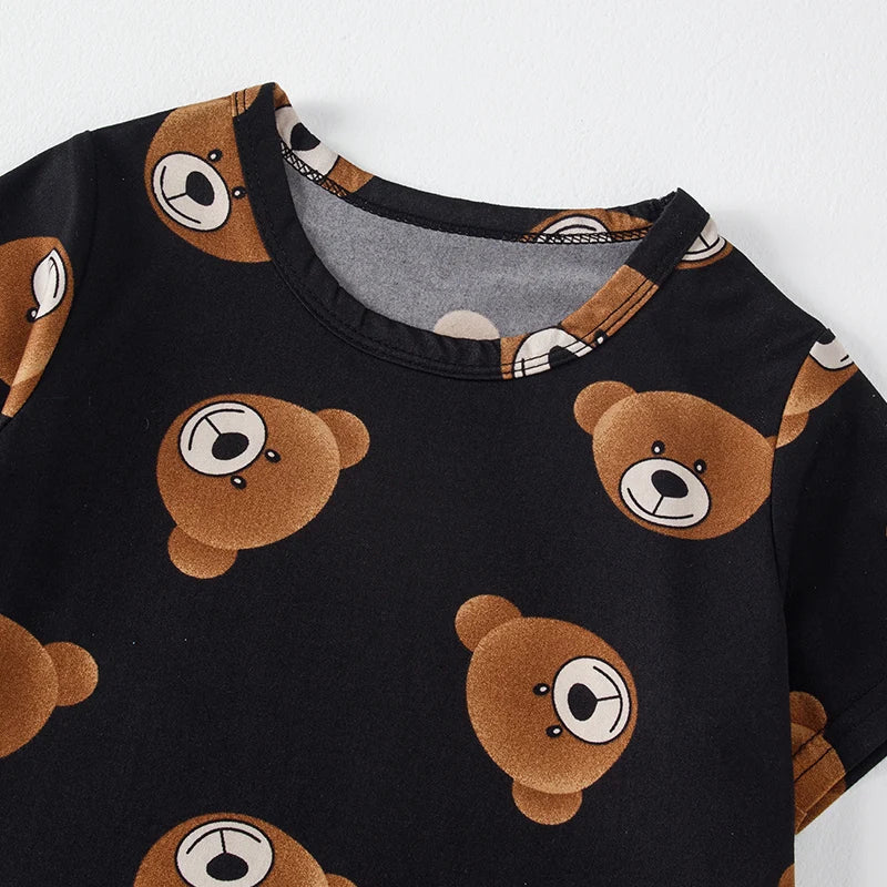 Children's Bear Print 2-Piece Short Sleeve Shorts Set - Unisex