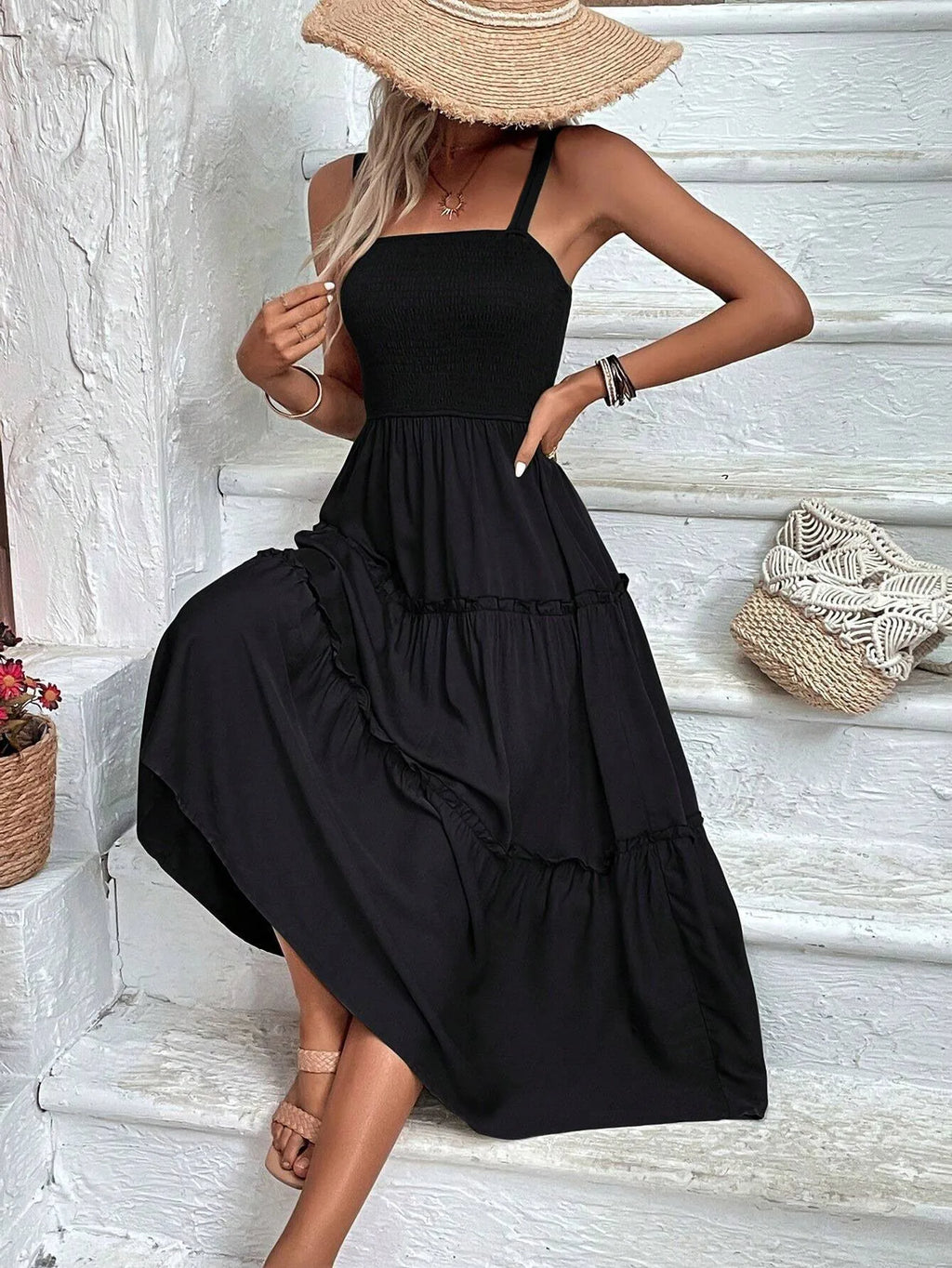 Summer Sexy Bodycon Tube Strap Dress for Party Beachwear Women's Ruched Bust Ruffle Hem Sleeveless Slip Dress