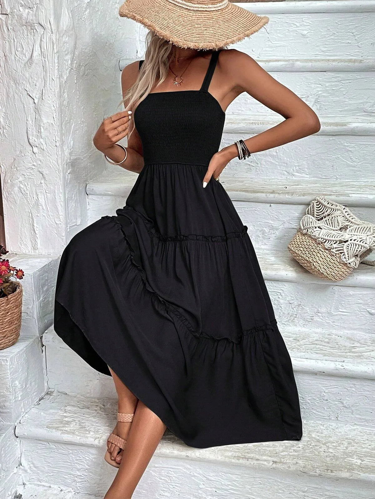 Summer Sexy Bodycon Tube Strap Dress for Party Beachwear Women's Ruched Bust Ruffle Hem Sleeveless Slip Dress
