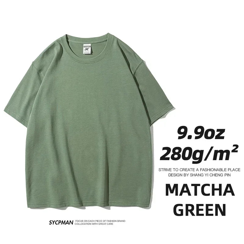 Mens Oversized 9.9oz Cotton Heavyweight Tee Short Sleeve Solid Color Casual For Men