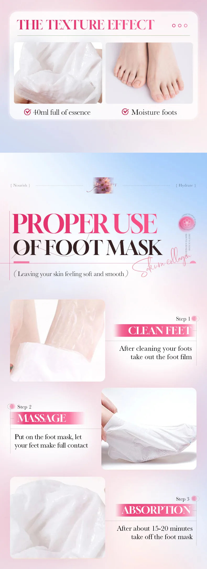 5 Pairs SADOER Collagen Sakura Nourishing Foot Mask Moisturizes Exfoliates And Nourishes Tender Smooth Feet Skin Care Masks