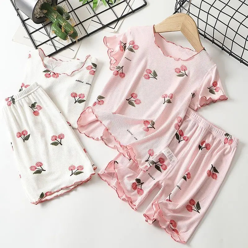 Baby Girl Floral Pajamas Set Summer Short Sleeve Thin Two Piece Outfits Toddler Kids Sleepwear Infant Home Wear Children Clothes
