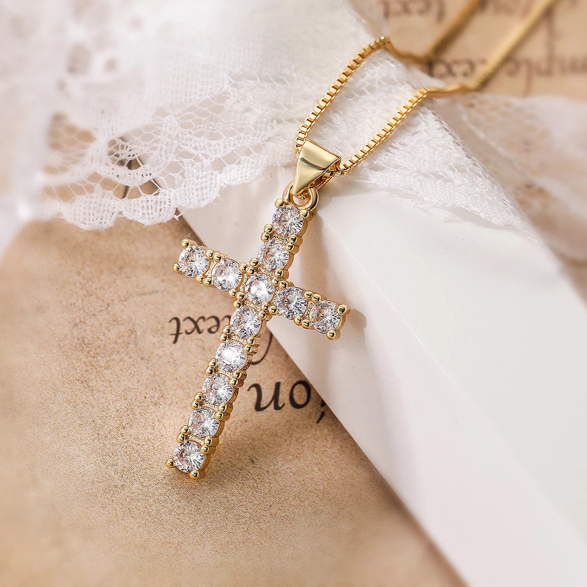 Newbuy Gold Color Jesus Cross Pendant Stainless Steel Chain Necklace For Women'S Men Classic Design Christain Jewelry
