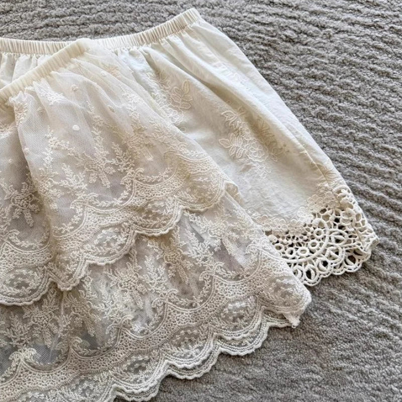 Korean Lace Embroidery Flower Skirt 2026 Faldas Mujer De Moda Elastic Waist Mini Summer Jupe Fashion Sweet Y2k Vintage Skirts