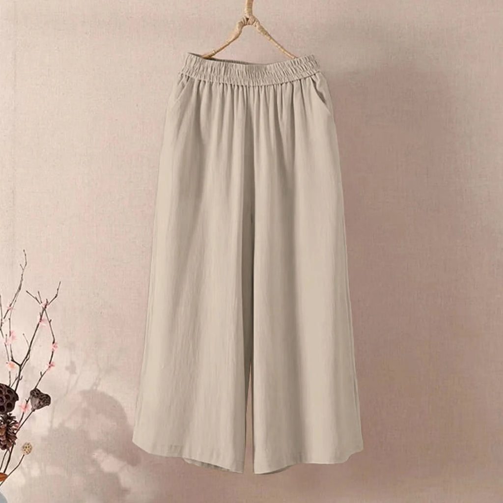 Women's High Waisted Wide Leg Pants - Casual Loose Cropped Trousers