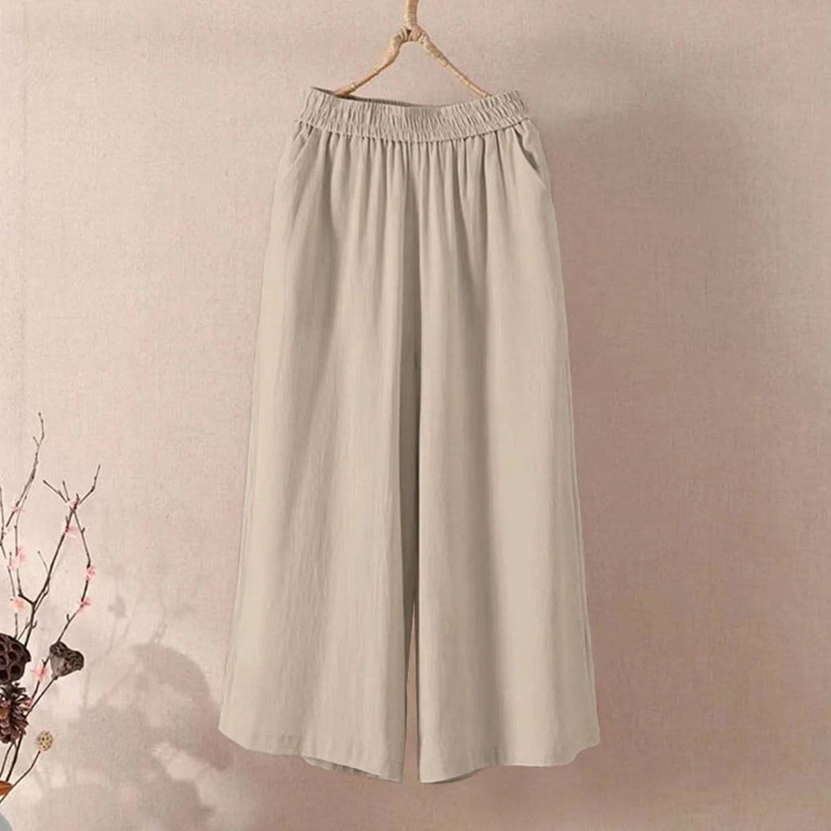 Women's High Waisted Wide Leg Pants - Casual Loose Cropped Trousers