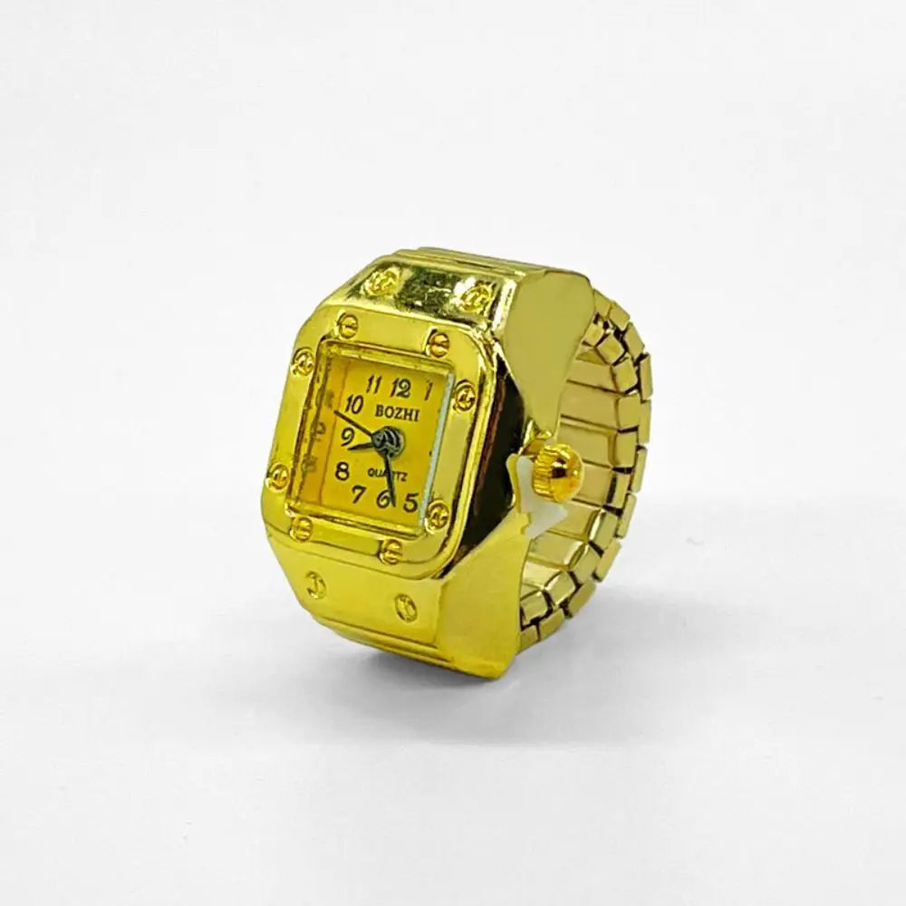 Finger Ring Watch For Couples Vintage Punk Heart Shape Quartz Clock With Adjustable Elastic Strap