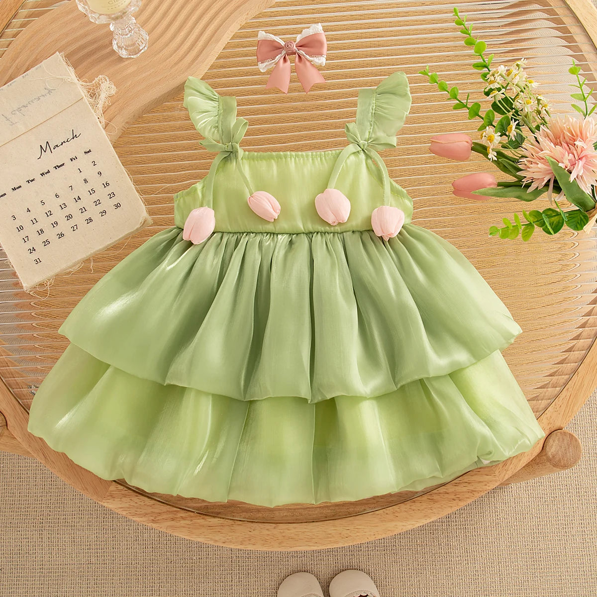 Girls Dresses Summer Mesh Multi-Layer Tulip Baby Girl Dresses Cute Little Fly Sleeve Girls Princess Dresses Baby Girl Clothes