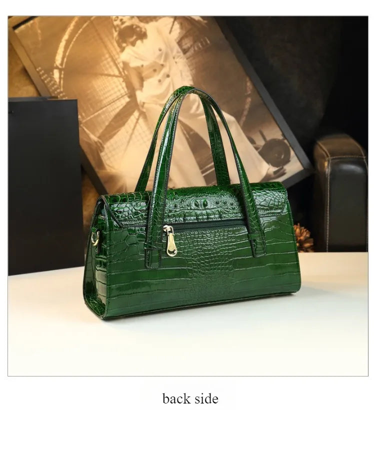 Crocodile Pattern Women's Bag 2026 New Style Messenger Bag Women's High-End Boston Pillow Bag Light Luxury Leather Shoulder Bag