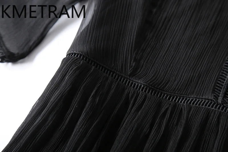 KMETRAM 100% Natural Mulberry Silk Dresses 2025 Woman Summer Elegant V-neck Long Dress Party Frocks Women Clothing Vestidos