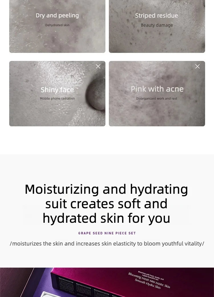 Grape seed  Moisturizing and Anti-Wrinkle Set Reduces Fine Lines Repairs Skin Hydrates Brightens Anti-Aging Firming Skin care