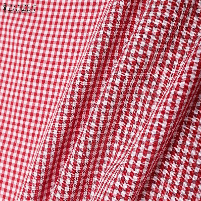 2026 ZANZEA Women Summer Sundress Elegant Short Sleeve Plaid Checked Dress Casual O Neck Work Dresses Baggy Holiday Vestido Robe