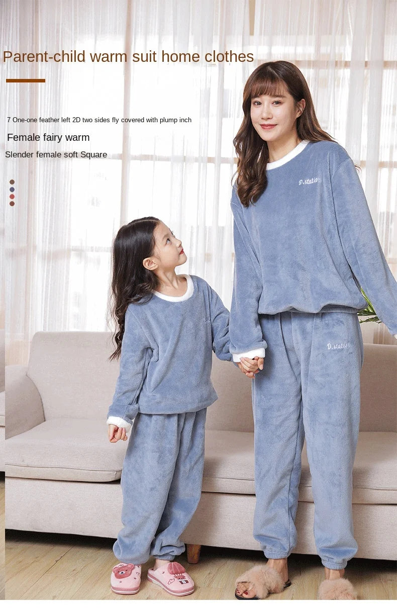 Flannel Pajama Pullover Top Winter Toddler Children Baby Coral Fleece Warm Sweatshirt Pant 2pcs Boy Girl Kids Fall Sleepwear Set