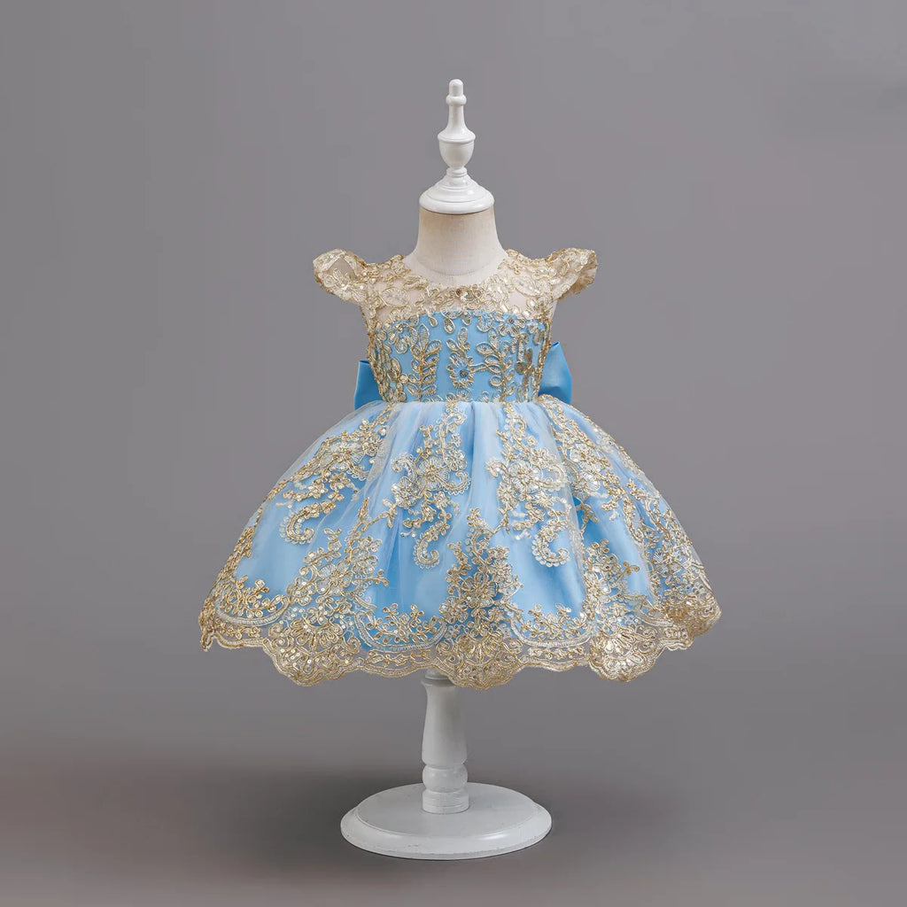 HETISO Children's Dress Princess Embroidery Lace Flower Girls Holiday Party Ball Gown Little Kids Summer Costume 1-6Y