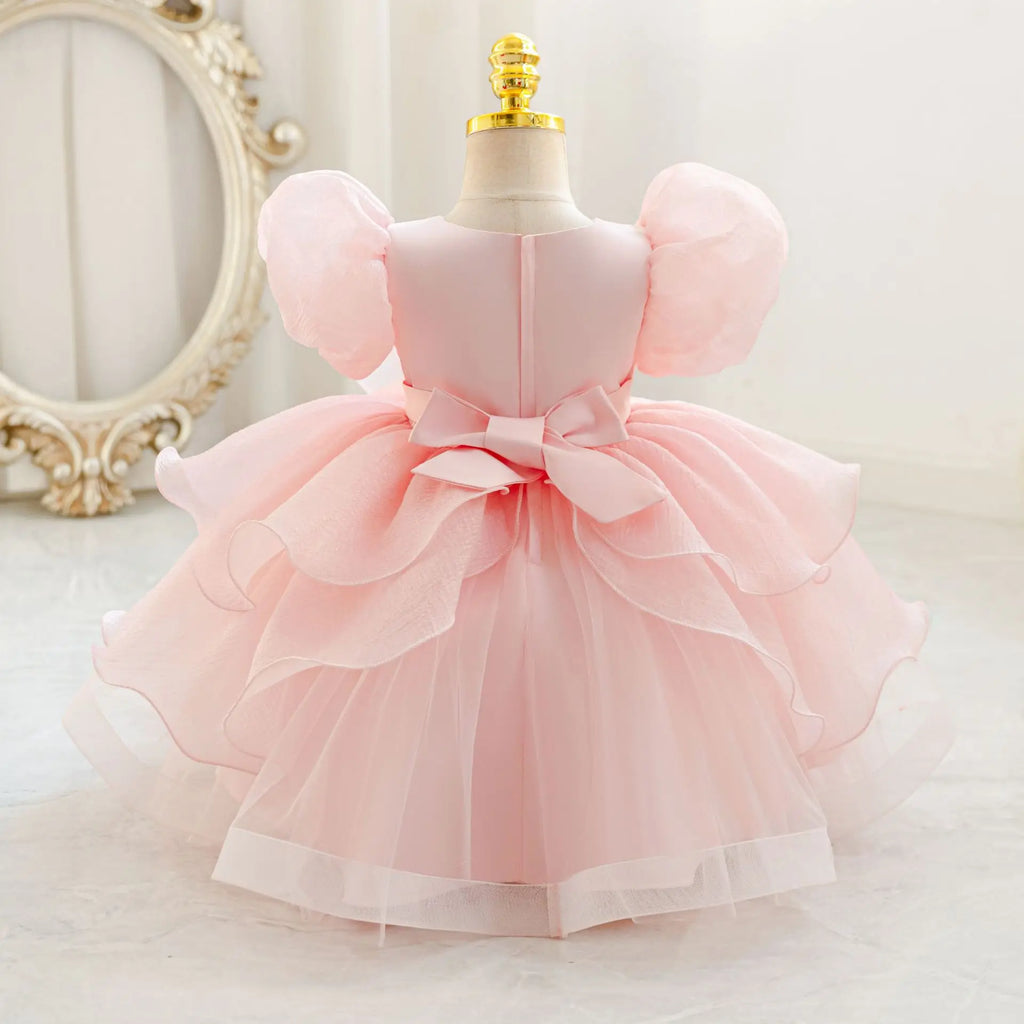 HETISO New Beauty Pageant Dress For Baby Toddler Girl Beading Puff Sleeve Kids Birthday First Christmas Ball Gown 1-4 Years