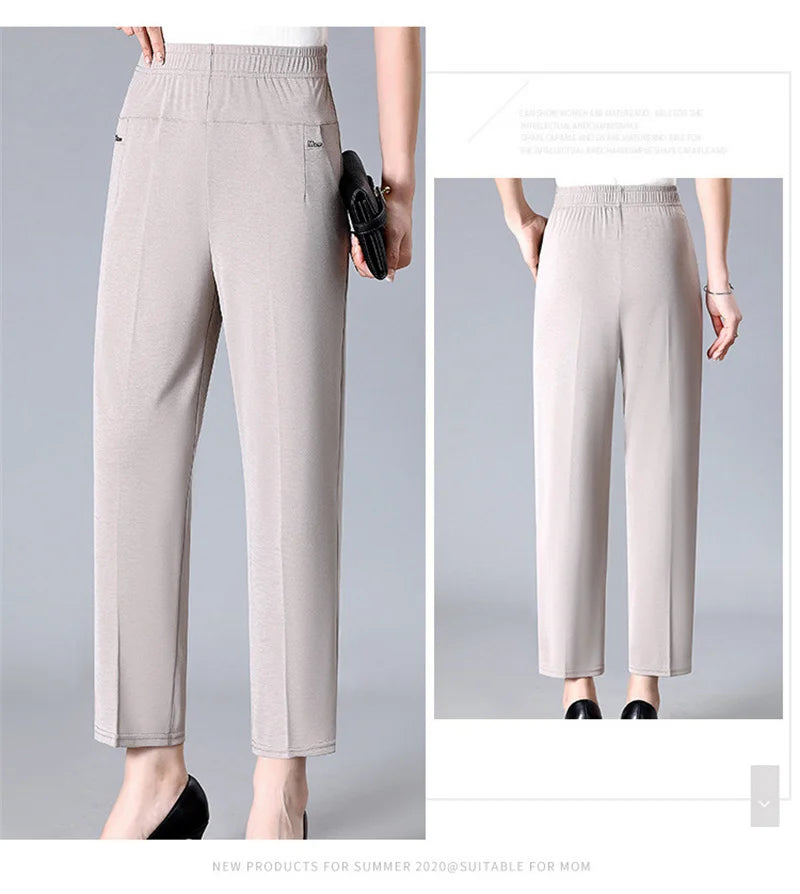 Middle Aged Women'S'S Pants 2026 New Summer Thin High Waiste Elastic Loose Straight Pants Female Casual Trousers 5Xl 6Xl 7Xl 8Xl
