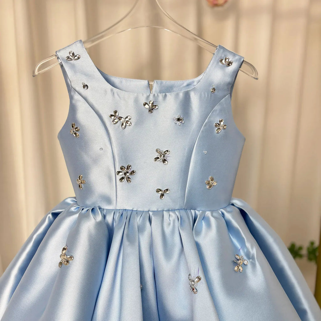 Dreamy Vow J145 Pink Satin Classic Girls Dress Beaded Square Neck Knee Length Children Wedding Birthday Holiday Party Dress 2025