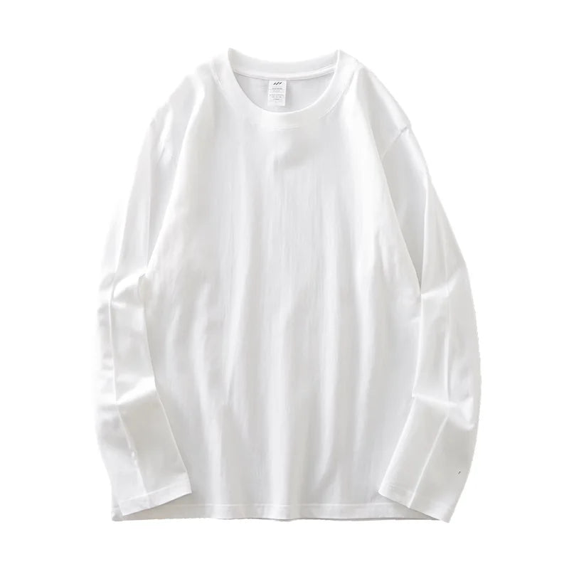 Dukeen Men Long Sleeve 260G Pure Cotton Crew Neck Undershirt For Everyday Casual Wear 11 Color Options