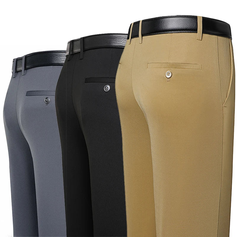 Men'S Trousers Summer Thin Business Casual Pants Classic Solid Color Elastic Comfortable Loose Straight Brand Men'S Wear