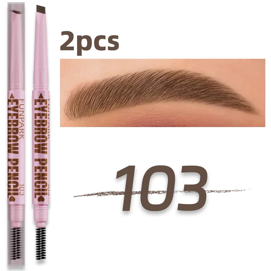 Lápiz de cejas 2 en 1 impermeable de larga duración para mujer, doble punta con 5 opciones de color, pincel tipo tatuaje