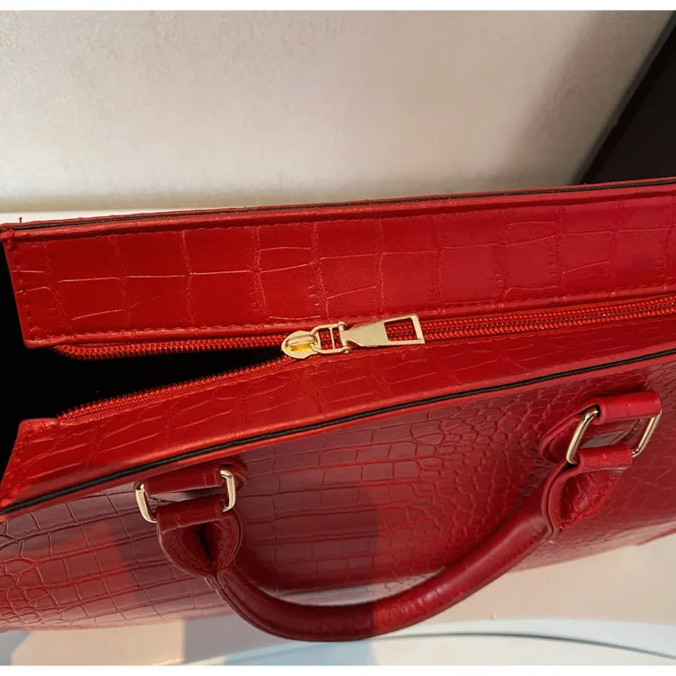 Spring 2025 Large Capacity Fashionable Handbag Casual Commuting Trendy Crocodile Pattern Tote Bag Street Style PU Material