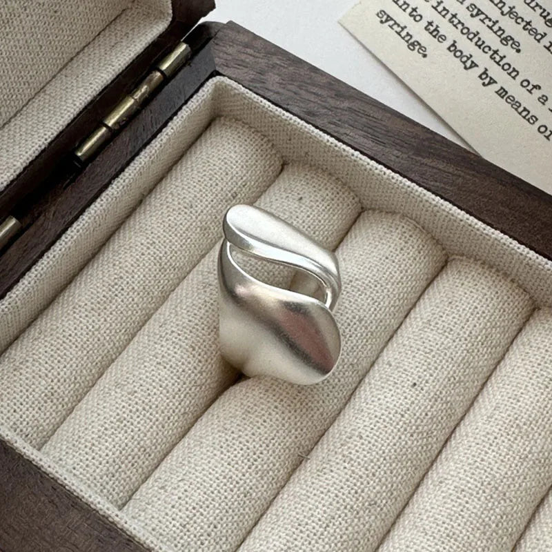 Foxanry Silver Color Scrub Geometric Rings For Women'S Couples Creative Design Vintage Fashion Minimalist Daily Jewelry