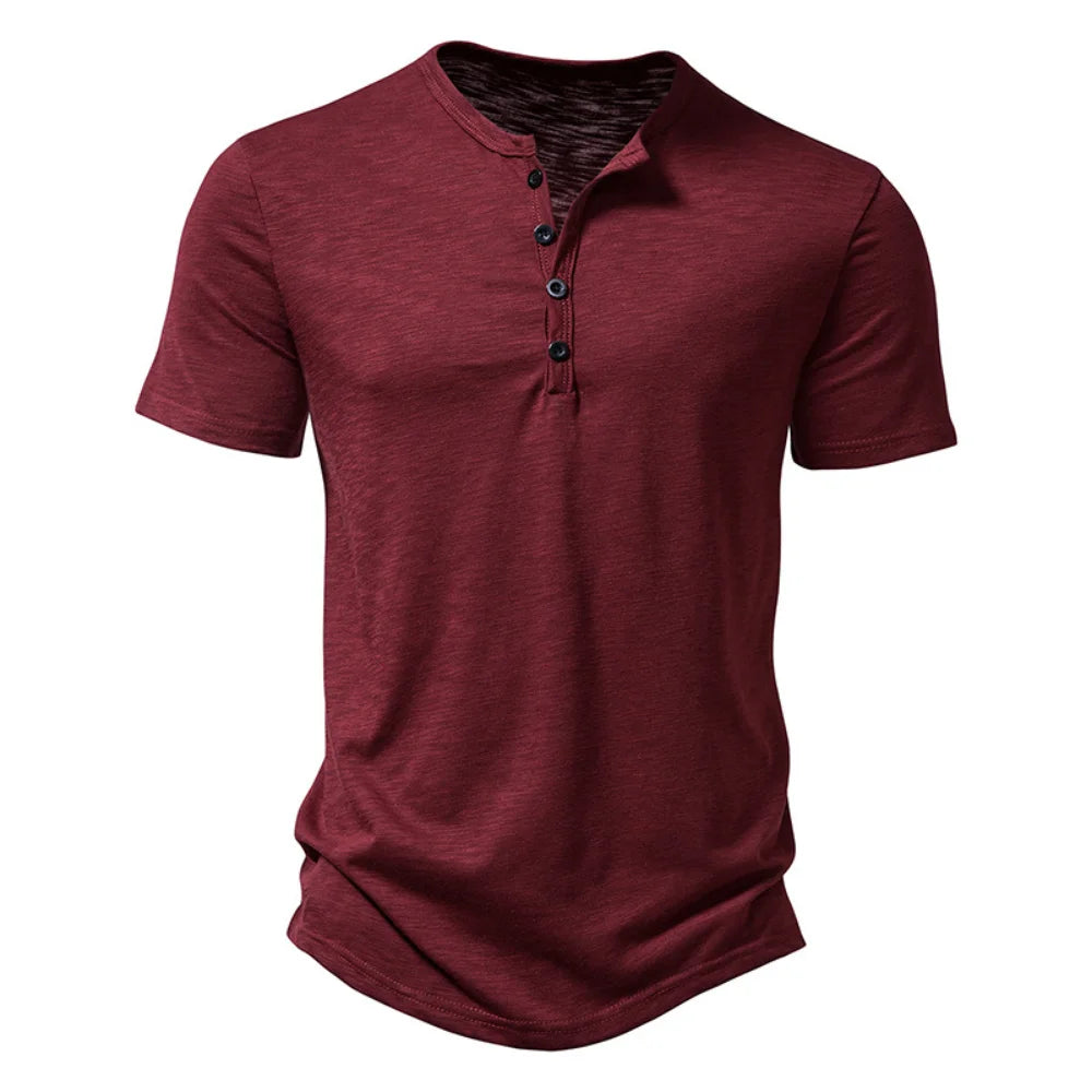 Henley Collar Summer Men Casual Solid Color Short Sleeve T Shirt For Men Polo Men High Qualitymens T Shirts