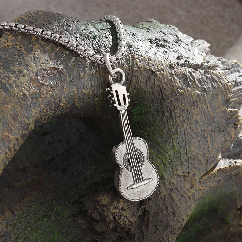 Retro Punk Music Guitar Necklace For Men Personalized Gothic Pendant Fashion Hip Hop Rock Singer Jewelry