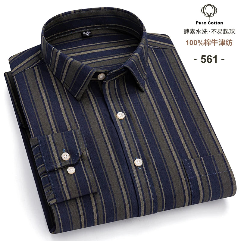 Men's Long Sleeve Plaid Oxford Shirt - 100% Cotton Button-Down