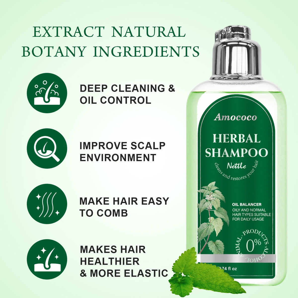 Amococo Nettle Shampoo 3 x 220ml - Oil Balancing Hair Cleanser