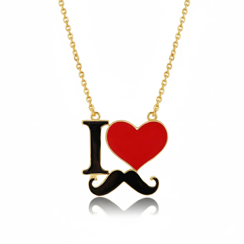 I Love Mustache Heart Necklace Enamel Fashion Jewelry For Women Gift For Best Friends
