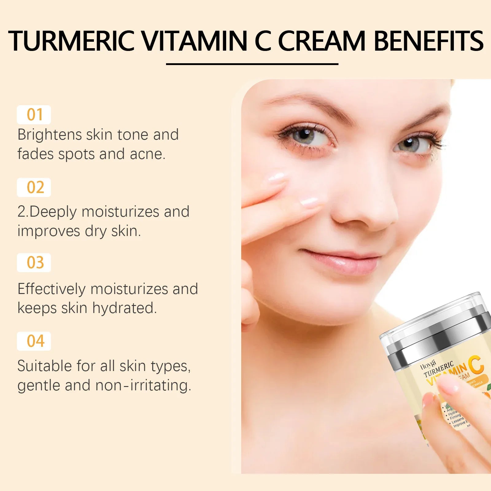 Turmeric Cleanser Oil Control Dark Spot Removal Anti Acne Deep Cleansing Shrink Pore Brightening Moisturizing Vitamin C Cream