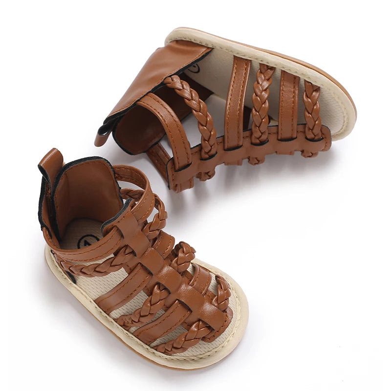 Brown Summer 0-18M Newborn Sandals Cute Bow Soft Rubber Sole Anti Slip Breathable Baby's First Pair Of Walking Shoes