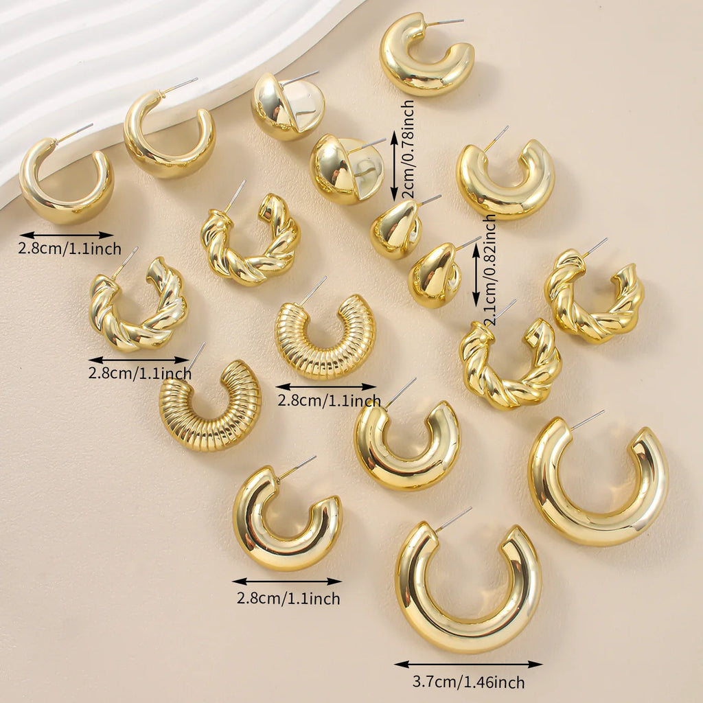 Punk Exaggerated CCB Water Drop Stud Earrings Vintage Irregular C-shaped Hoop Earring Stylish Women's Daily Party Jewelry
