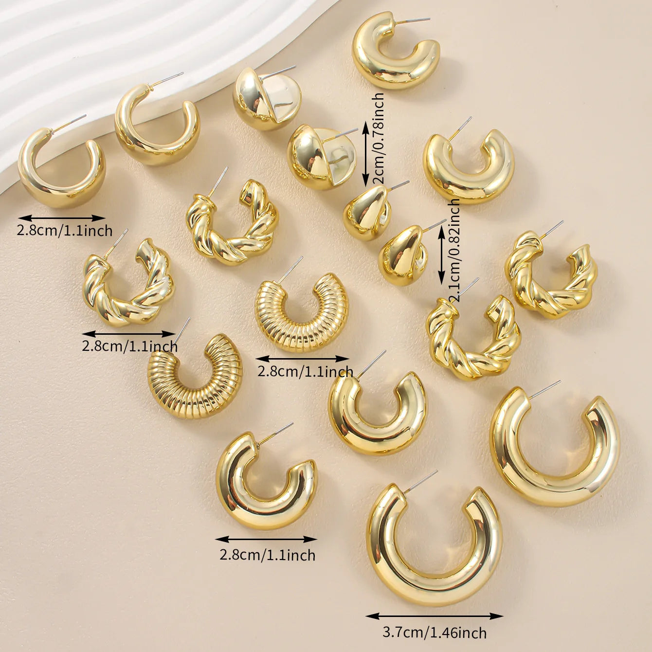 Punk Exaggerated CCB Water Drop Stud Earrings Vintage Irregular C-shaped Hoop Earring Stylish Women's Daily Party Jewelry