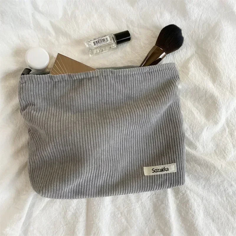 Soft Large Cosmetic Bags Women'S Neceser Makeup Toiletry Bag Fashion Travel Make Up Bag Corduroy Brush Pencil Organizer Case