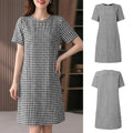 ZANZEA Women's Vintage Gingham Short Sleeves Dresses O-Neck Knee-Length Dress 2026 Summer Daily Casual Commute Robes Femme