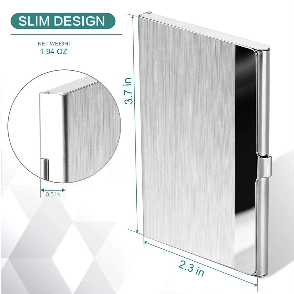 Premium Ultra thin Stainless Steel Business Card Holder - Silver Metal Pocket Case for Men and Women Simple Design Wallet