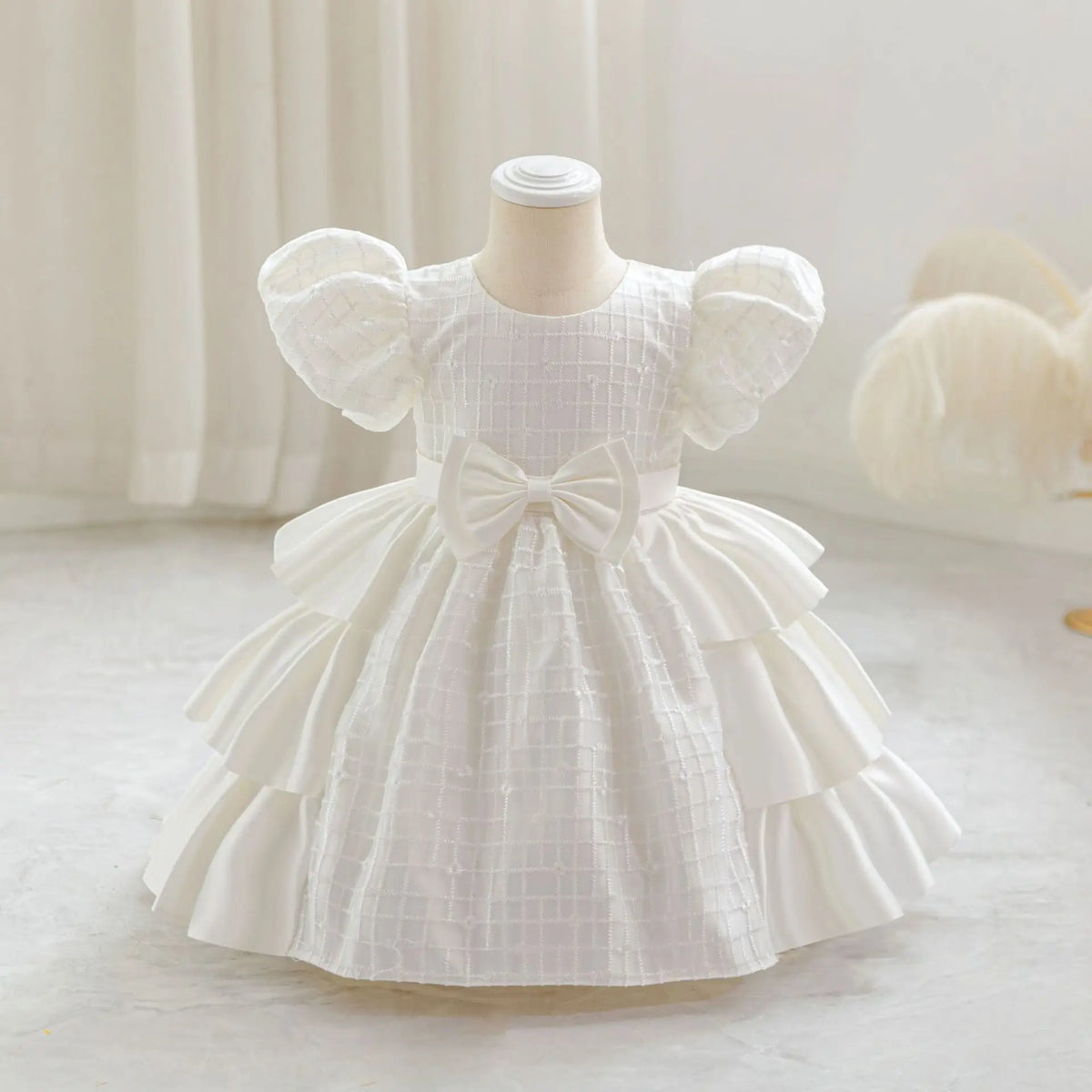 HETISO Plaid Flower Girls Christmas Party Dress with Bow Elegant Birthday Gown for Kids 0-4 Years Children Birthday Frocks