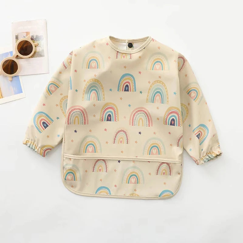 Waterproof Long Sleeve Baby Bib with Pocket – Toddler Feeding Apron for Boys & Girls