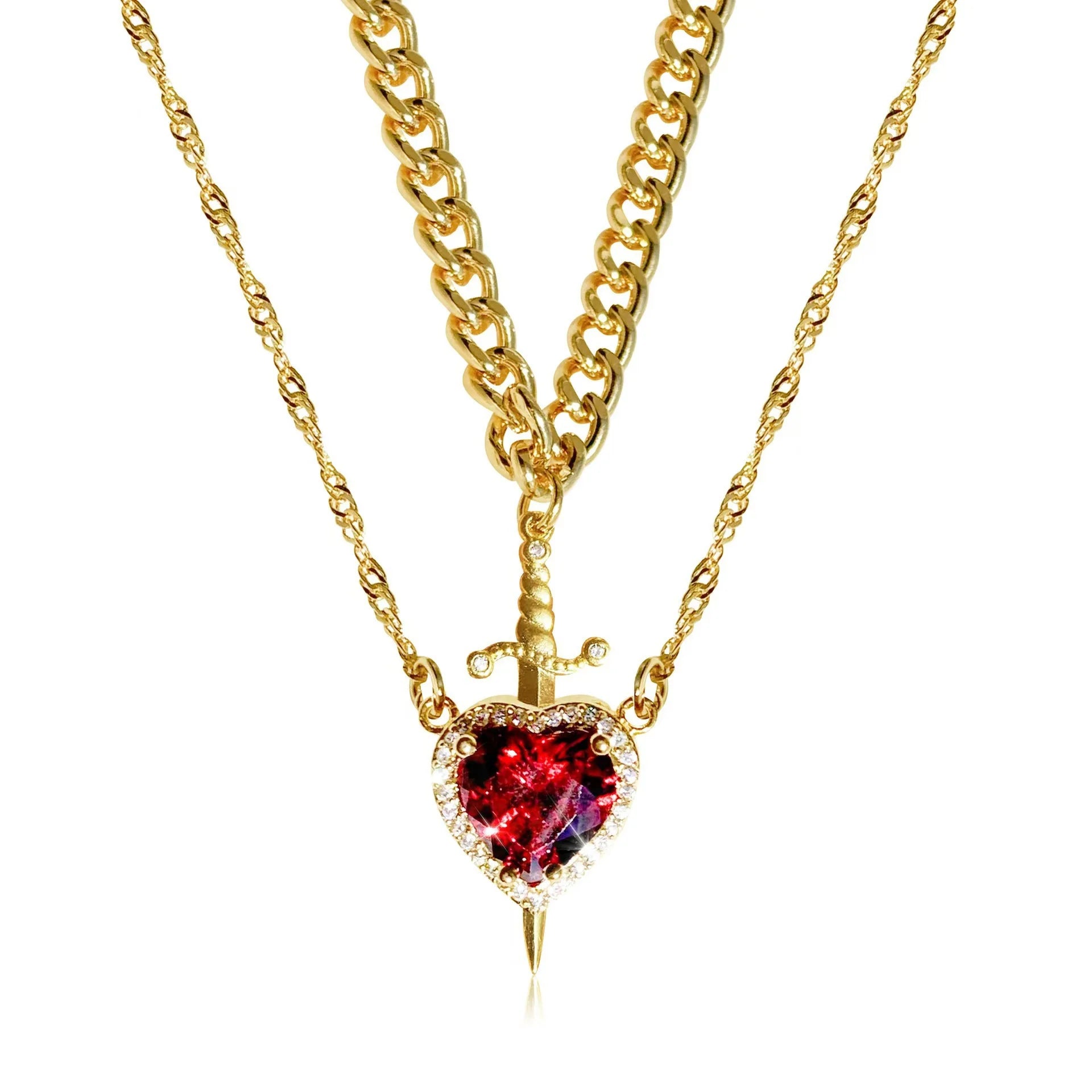Heart And Sword Necklace Couple Necklaces Zircon Crystal Ring Bracelet Necklace Jewelry Set For Romantic Valentine'S Day Gifts