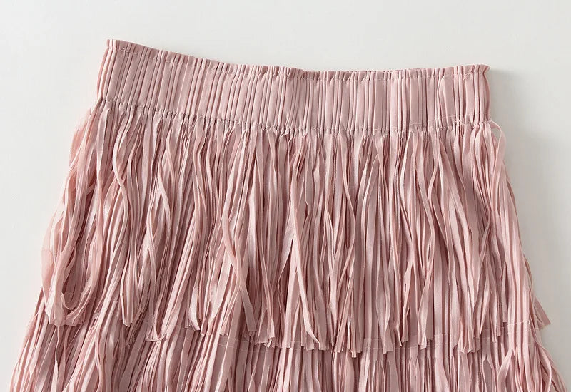 Luxury Multi Solid Colors Pleated Skirt for Women's Large Hem Folds A-line Skirts Female 2025 Loose Fashion Skirts Casual 0666