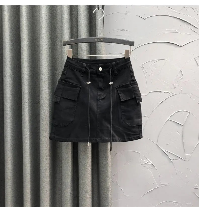 High Waist Slim Fit Denim Mini Skirt Women's Fashion Retro Style Short Skirts Summer Trendy Streetwear Polyester Fabric