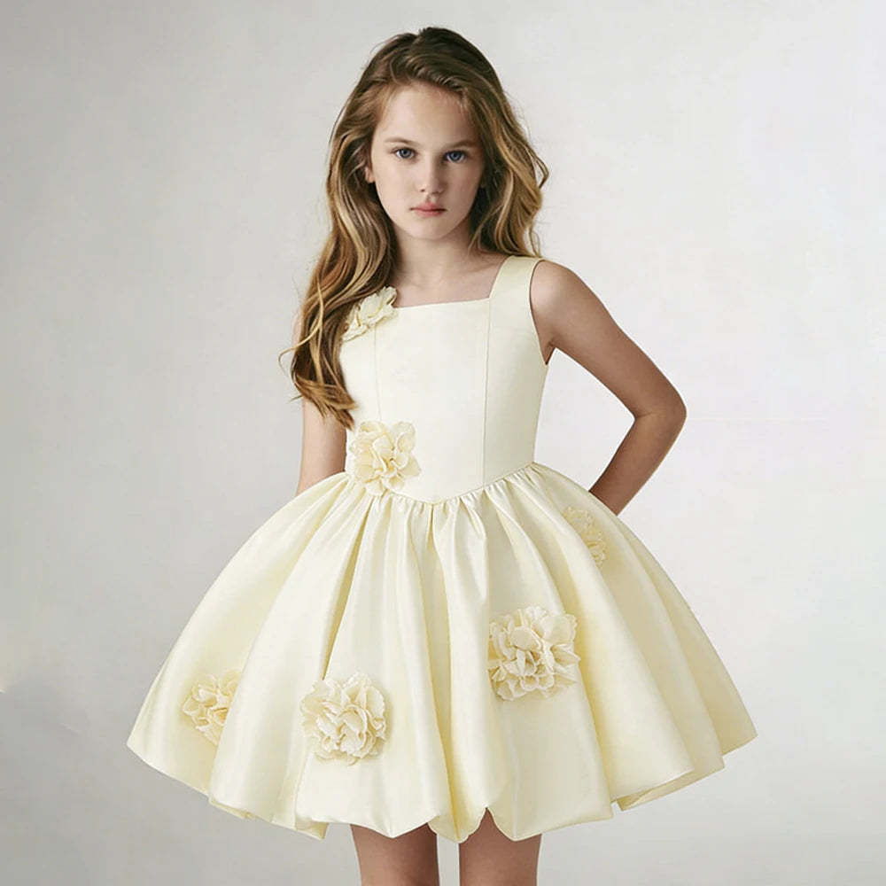 Summer Flower Bridesmaids Girls Dress Elegant Birthday Party Princess Prom Dresses Girl Gala Bow Baptism Wedding Evening Costume