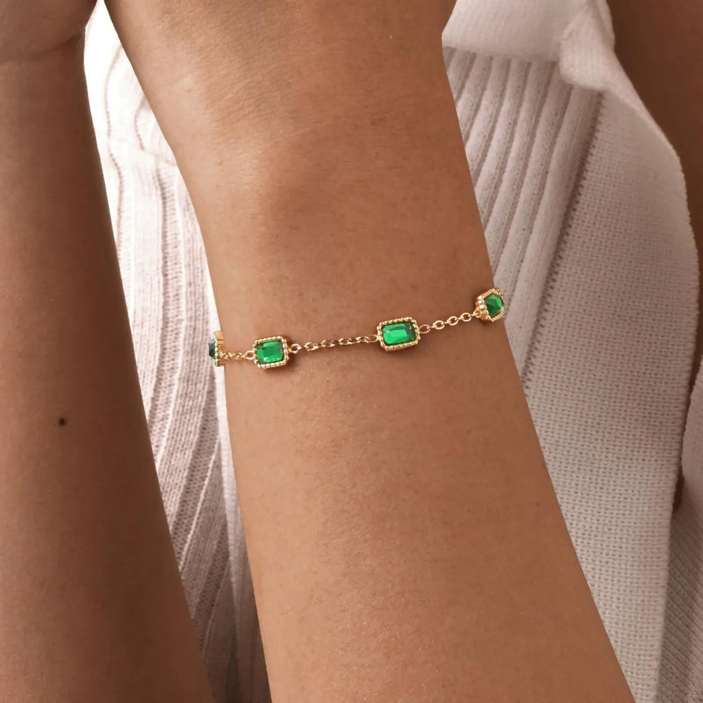 Retro Green Zircon Pendant Necklace For Women'S, Crystal Stone Chain Stainless Steel Gold Plated Luxury Birthday Gifts