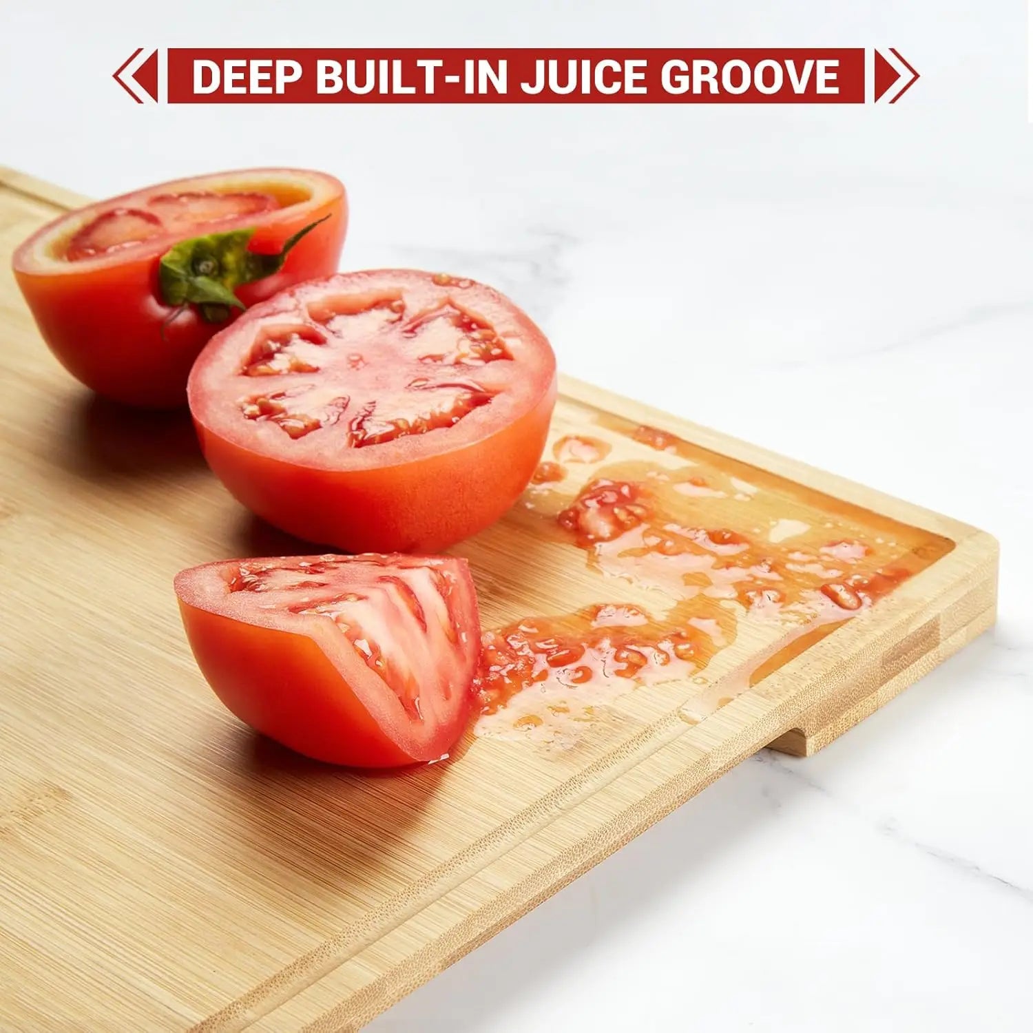 3-Piece Natural Bamboo Cutting Boards Set with Stand | Kitchen Chopping Boards 43x30cm/38x28cm/33x25cm,Deep Juice Grooves,Dishwasher Safe,Knife Friendly