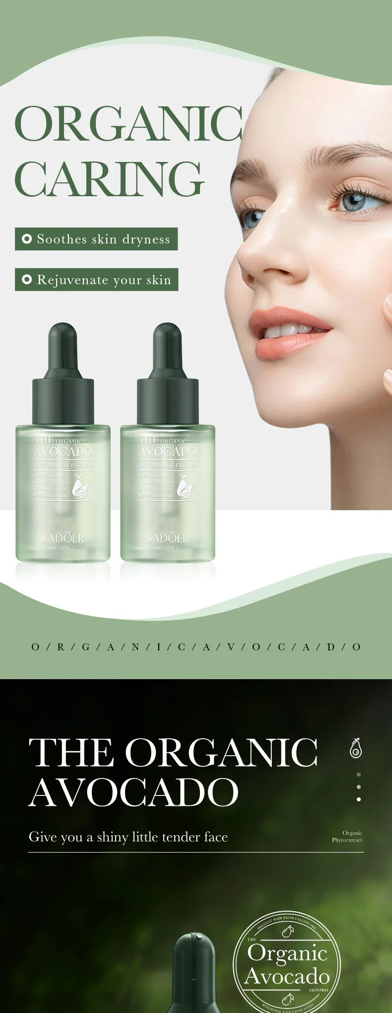 SADOER Avocado Skincare 6-Piece Set - Cleansing, Moisturizing, Care
