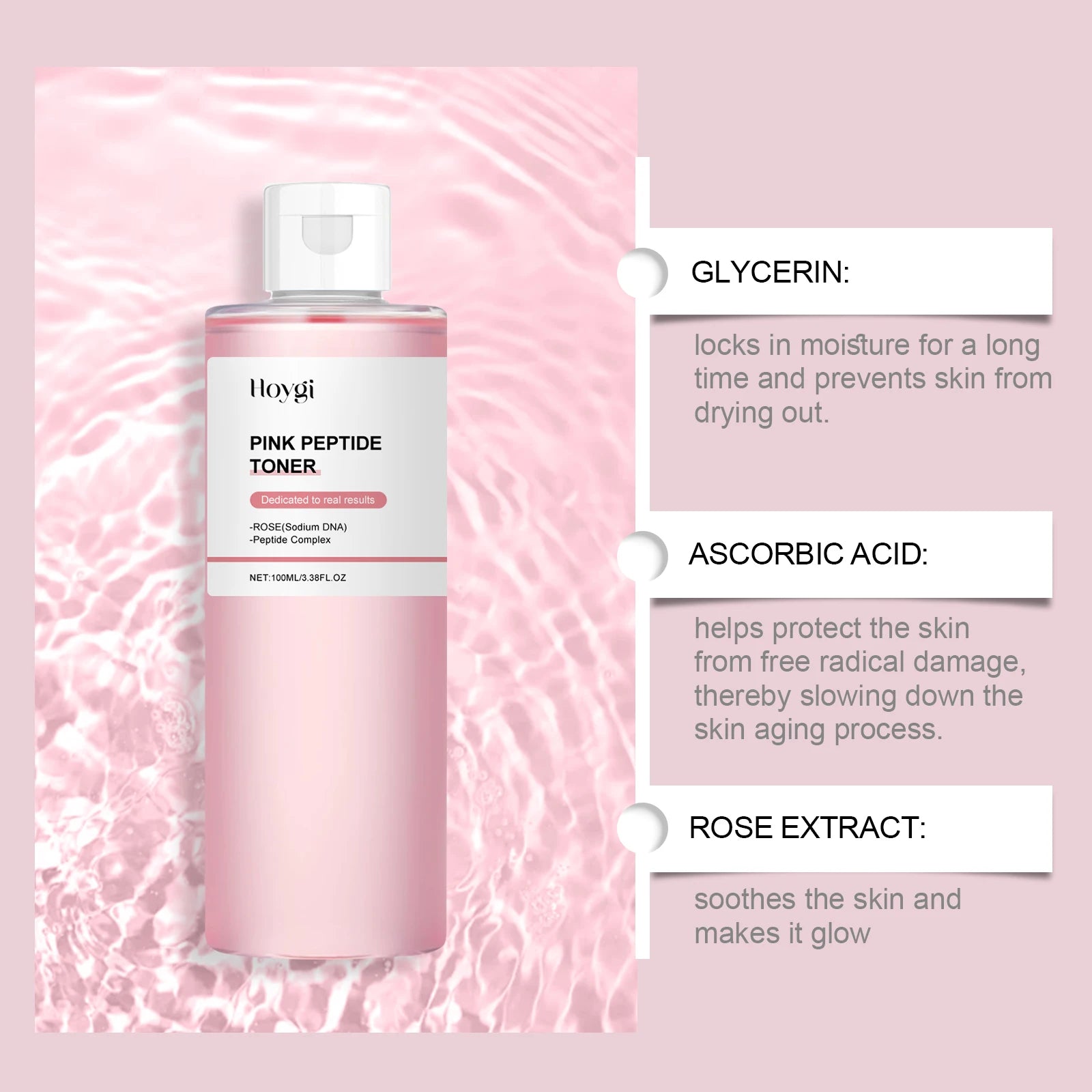 Rose Essence Toner Glowing Skin Soothing Moisturizing Refreshing Conditioning Nourishing Brightening Facial Pink Peptide Toner