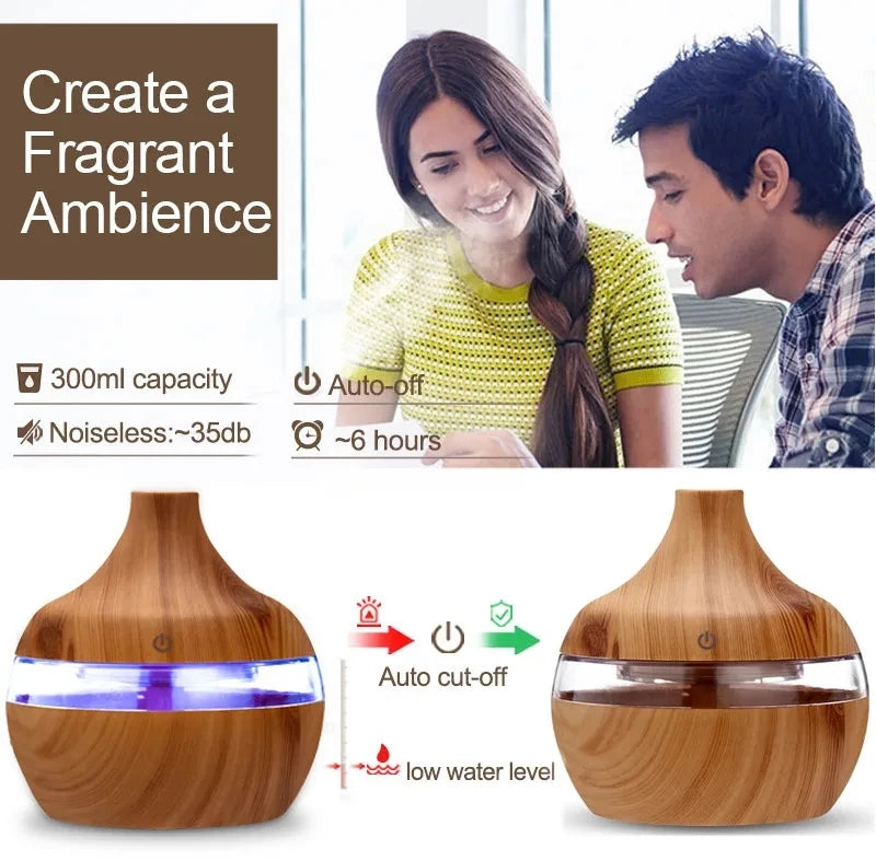 Suncolourful Ultrasonic Aroma Diffuser and Humidifier - 300ml Wood