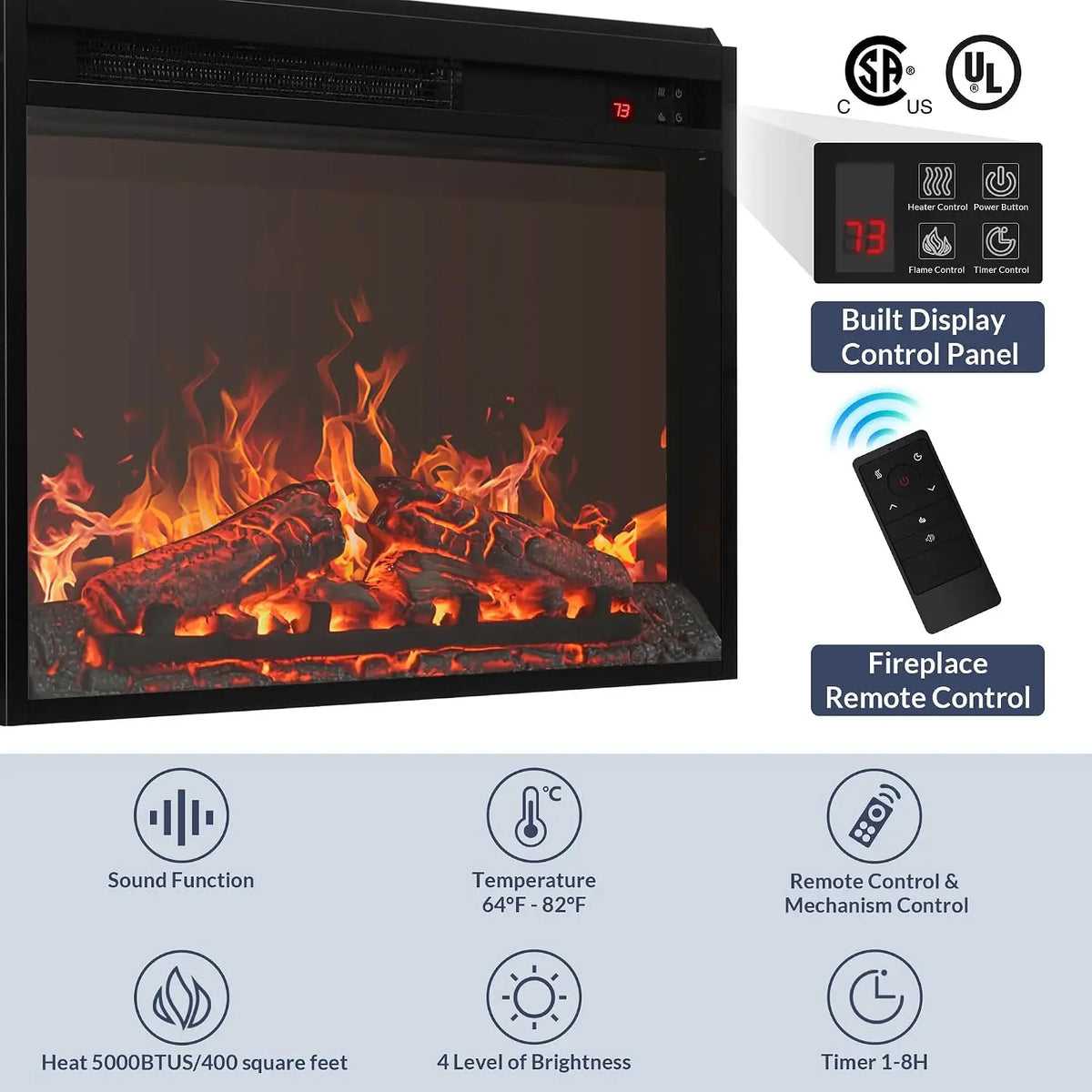 67" TV Stand Electric Fireplace Heater Entertainment Center Living Room Furniture, Customized